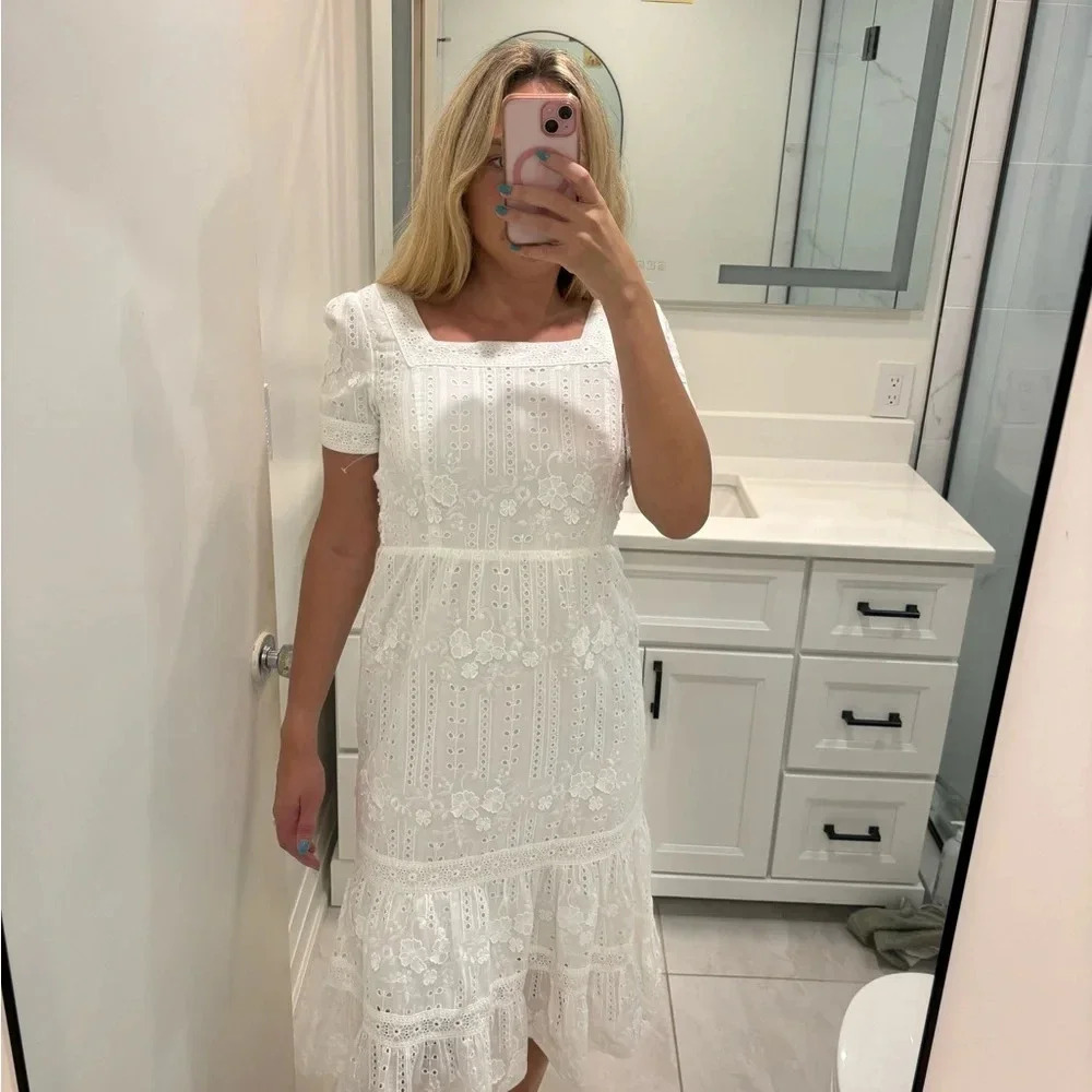 Adelyn Rae Embroidered Cotton Day Midi Dress - Picture 6 of 6